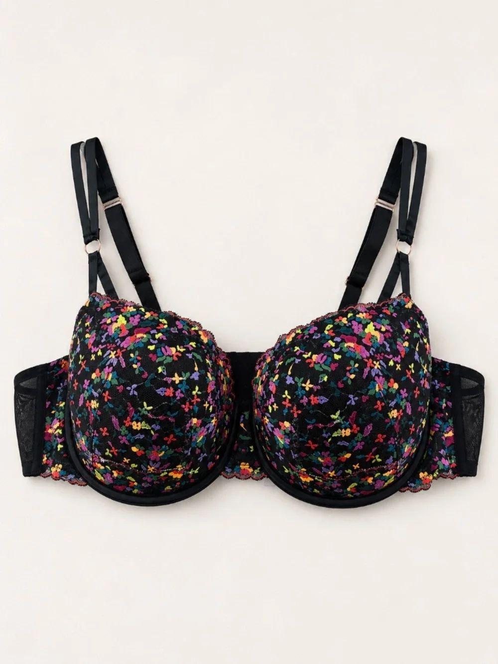 Savage X Fenty Floral Lace Push-Up Bra Black Multicolor 42DD